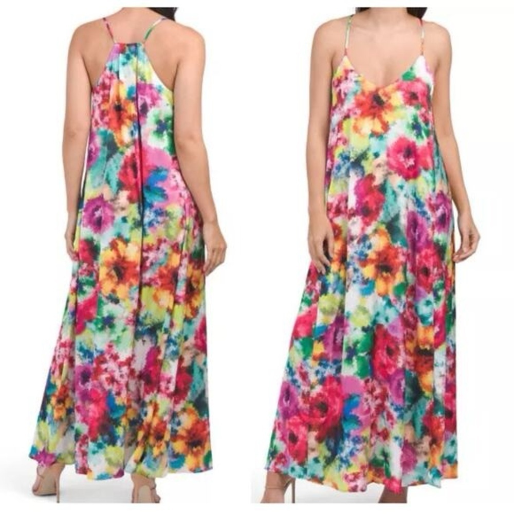 Nicole Miller Rainbow Watercolor Floral Maxi Dress